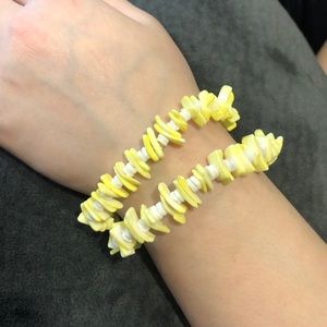 Yellow White Stretchy Puka Shell Bracelets